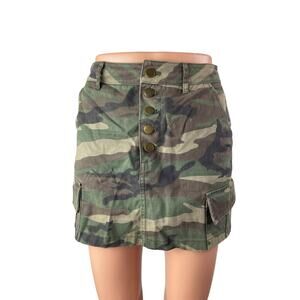 Forever 21 Women's Green Camo Army Military Button Fly Denim Jean Skirt Size S